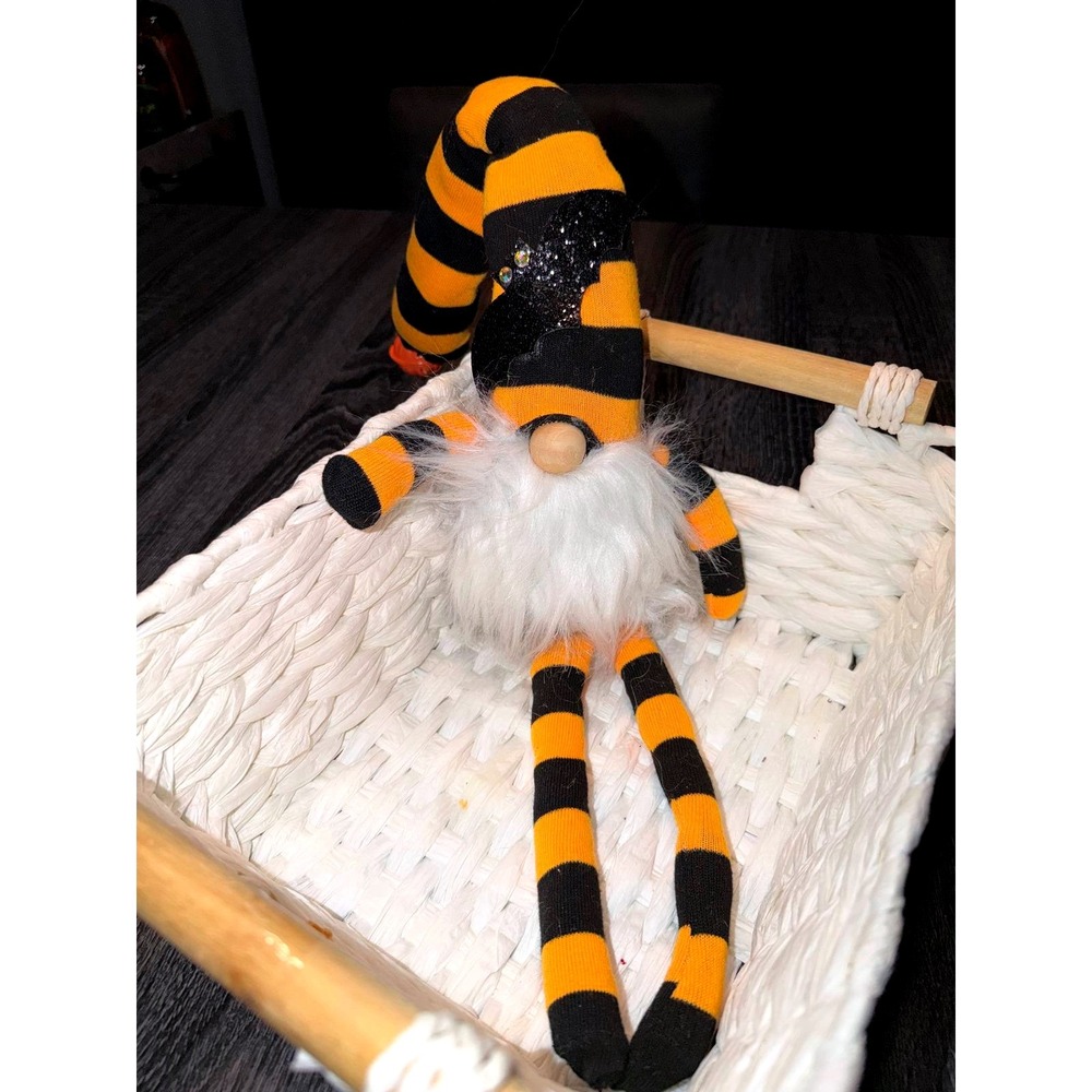 Halloween Gnome Plush Orange Black Striped Glitter‎ Hat Table Decor